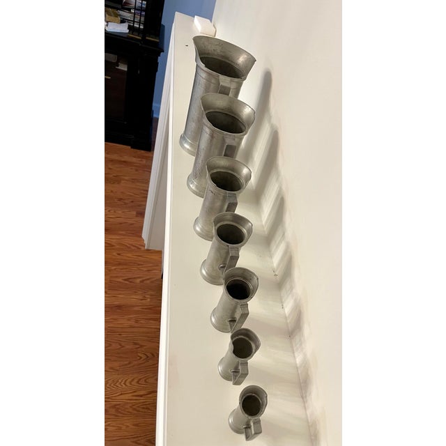 Early 20th Century Vintage French Tin Graduated Pitchers/Tableware, Set of 7 For Sale - Image 5 of 12