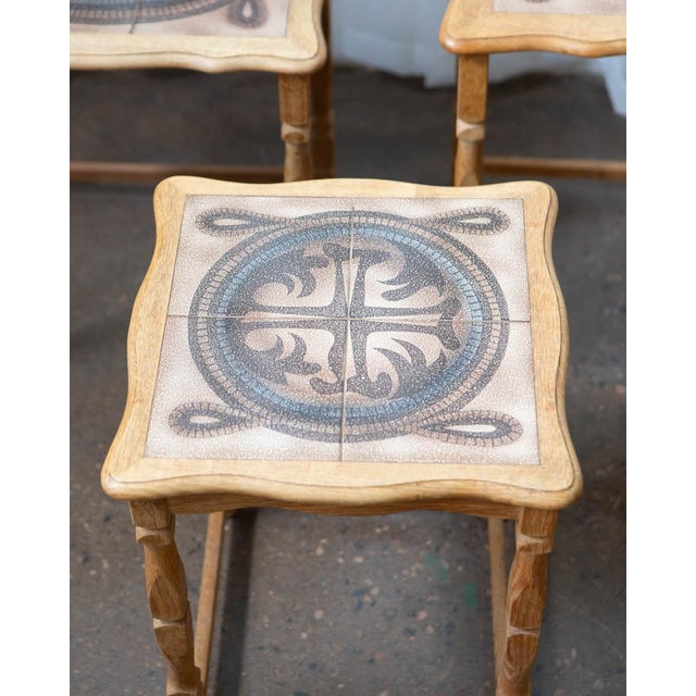 Attributed to Henning Kjærnulf Danish Oak & Tile Nesting Tables for Edmund Pedersen, 1970s For Sale In Columbus - Image 6 of 12