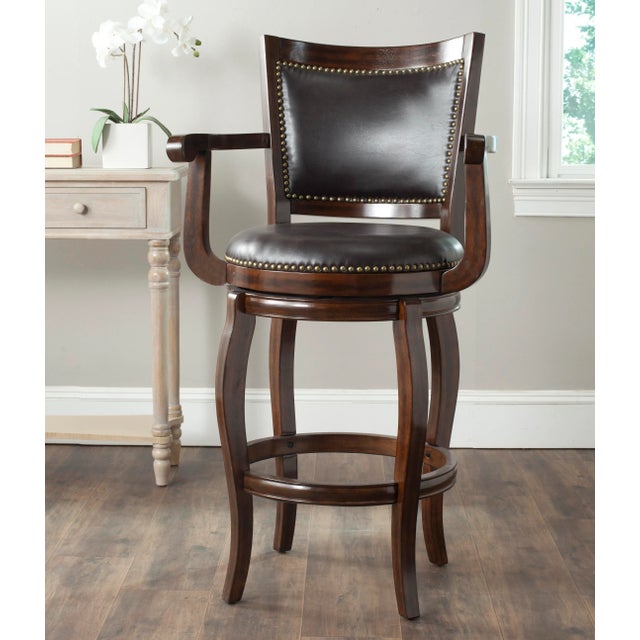 2020s Nailhead Swivel Barstool in Espresso & Brown For Sale - Image 5 of 6