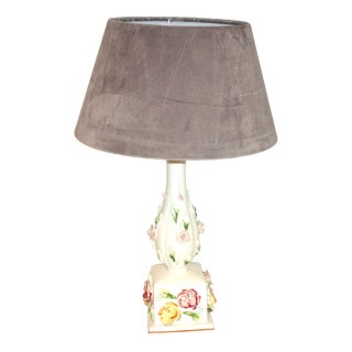 Vintage Italian Porcelain Fabric Shade Table Lamp, 1970s For Sale