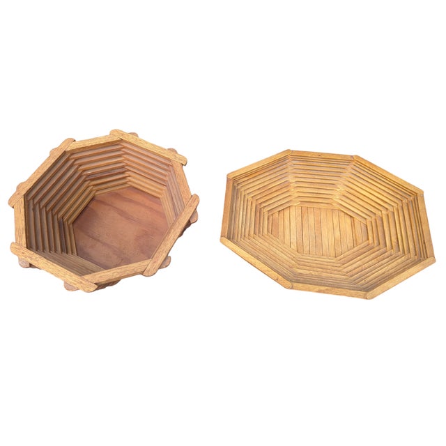 Vintage Popsicle Stick Tramp Art Catchall Bowl For Sale In Charlotte - Image 6 of 8