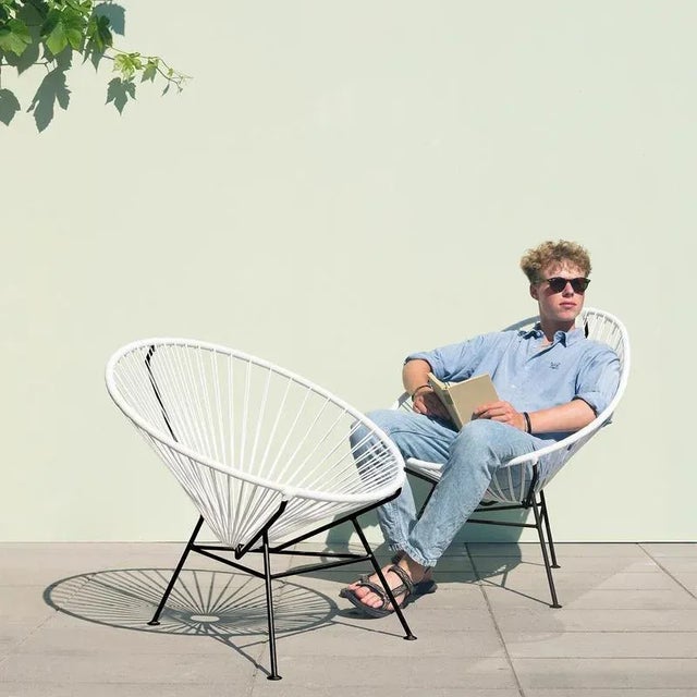 White acapulco chair by ok design dimensions: d 110 x w 79 x h 72 cm. Materials: powder-coated metal, pvc cord. Available...