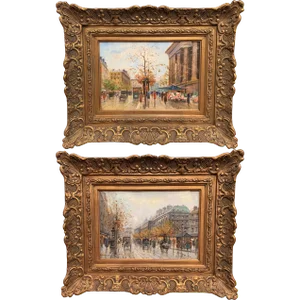 Pair Early 20th Century French Paris Gouaches Signed Henry La Touche