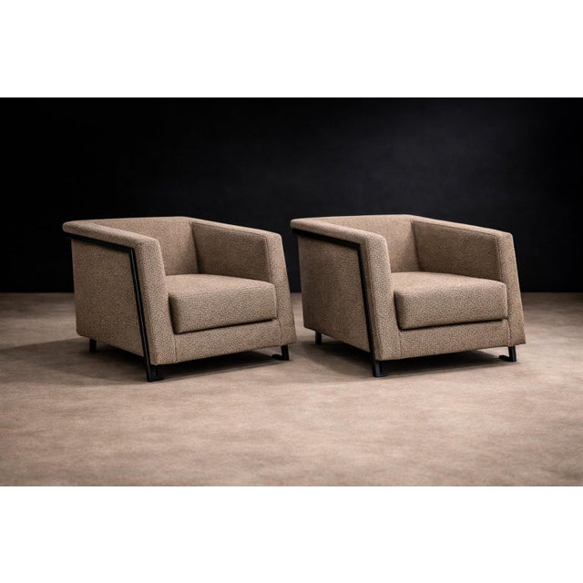 Geraldo De Barros Pair of Armchairs in Blackened Steel & Taupe Mushroom Wool Bouclé, Brazil, 1970s For Sale - Image 10 of 11