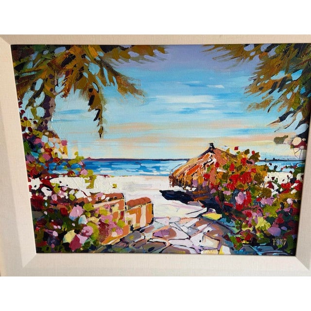 Contemporary Original Rick Bond “Caribbean” Tropical Coastal Landscape Painting, Framed For Sale - Image 3 of 12