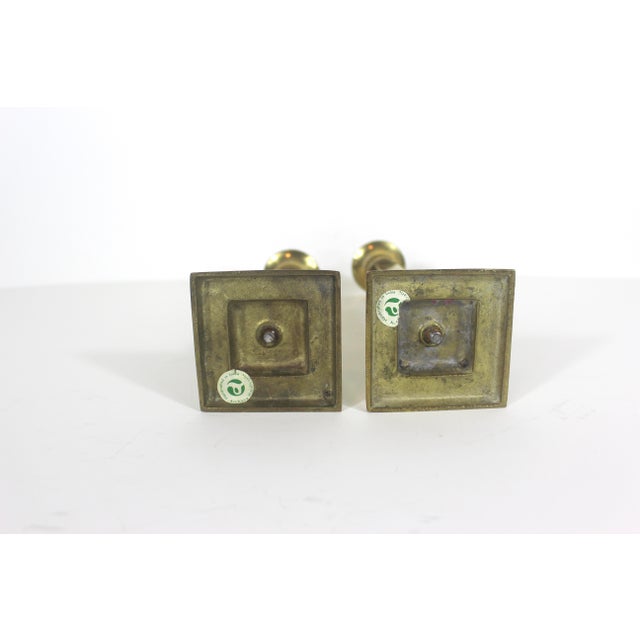 Set of Two Vintage Brass Candle Holders, Candle Sticks, Pair of Candleholders, 2 Tall Candlesticks Square For Sale - Image 4 of 7