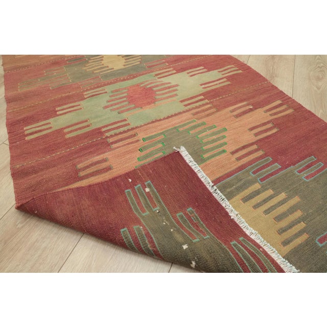 1950s Turkish Geometric Hand Knotted Very Old Kilim Rug For Sale - Image 9 of 13