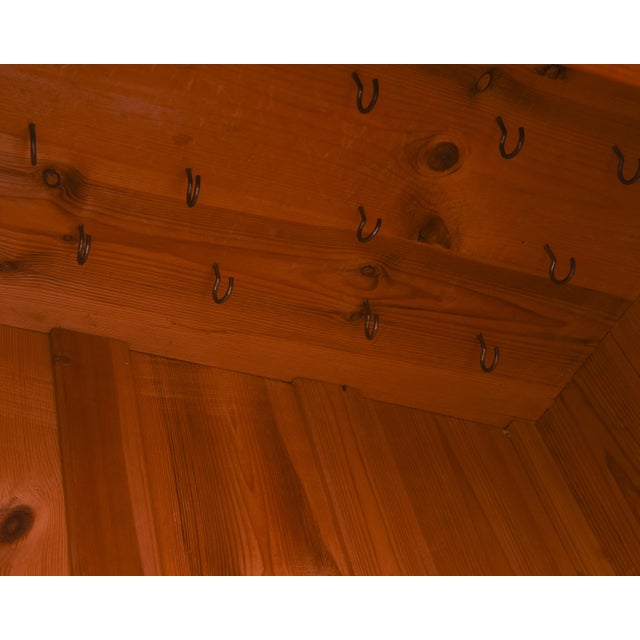 Scandinavian Single Door Pine Wardrobe Pagoda Crown Bun Feet Two Keys Original Condition 1880s For Sale - Image 9 of 15