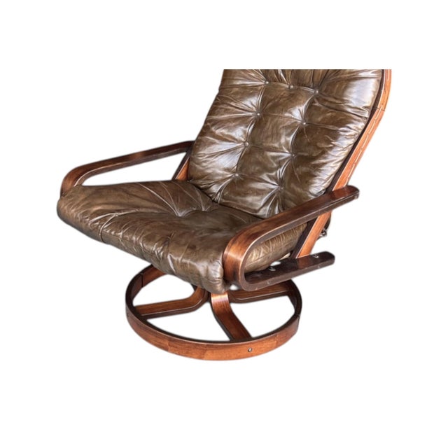 1960s Rykken & Co. Norwegian Scandinavian Swivel Reclining Lounge Chair With Ottoman For Sale - Image 14 of 17