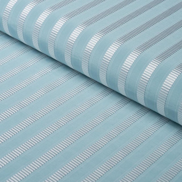 Schumacher Schumacher Lincoln Small Stripe Fabric In Robin'S Egg For Sale - Image 4 of 5