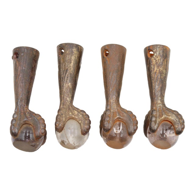 Set of Antique Cast Iron Claw & Glass Ball Furniture Feet For Sale