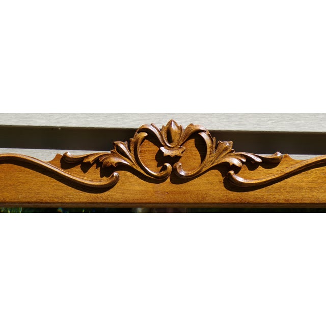 Brown Antique Carved Solid Oak Framed Beveled Mirror For Sale - Image 8 of 14