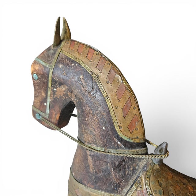 Brass Rare Vintage Anglo-Indian Brass Clad Marwari Horse Sculpture For Sale - Image 8 of 18