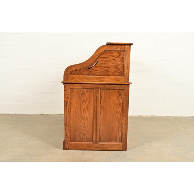 Victorian Carved Solid Oak Roll Top Desk For Sale - Image 13 of 15