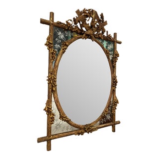 French Faux Bois Giltwood Mirror With Murano-Etched Glass, Late 19th Century For Sale