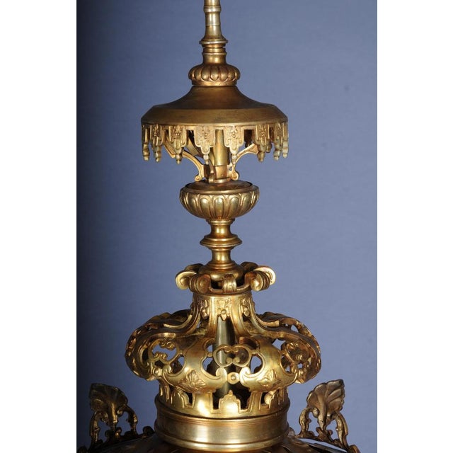 French Fire Bronze & Brass Lantern Hanging Light For Sale - Image 12 of 17