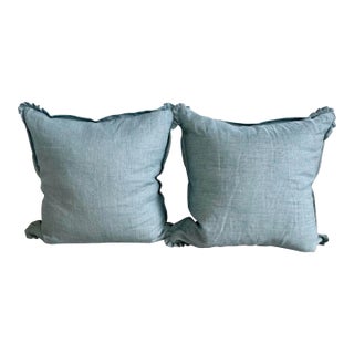 Pair of Custom Euro Pillows, Suzanne Kasler Signature Linen French Blue For Sale