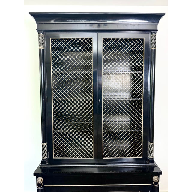 Black 1940’s French Empire Neoclassical Ebonized Bookcase China Cabinet by Kittinger For Sale - Image 8 of 12