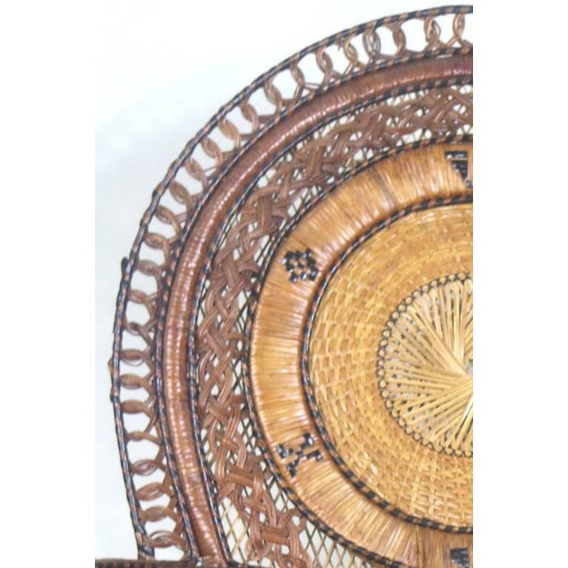 Exotic Rare Pair Wicker Throne Peacock Chairs , Medallion Back, Mid Century Hollywood Glam - For Sale In West Palm - Image 6 of 8