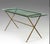 Dorothy Draper Vintage Hollywood Regency Faux Bamboo Console Brass Metal Table With Glass Top and X Base For Sale - Image 4 of 5