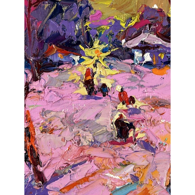 Textile Oil Painting Frosty Evening in Winter Oleksiy Ivanyuk For Sale - Image 7 of 11