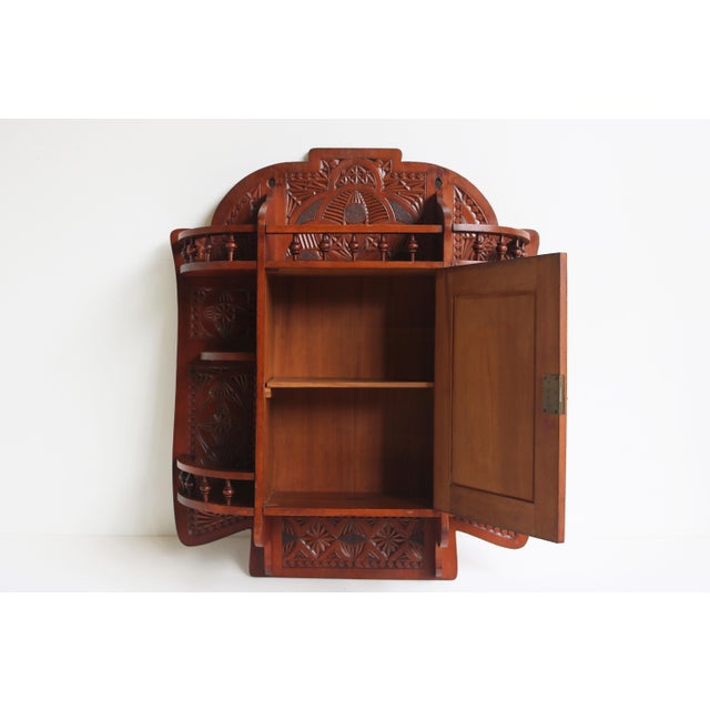 Antique Folk Art Arts and Crafts Dutch Chip Carved Wall Cabinet, 1910 For Sale - Image 6 of 7