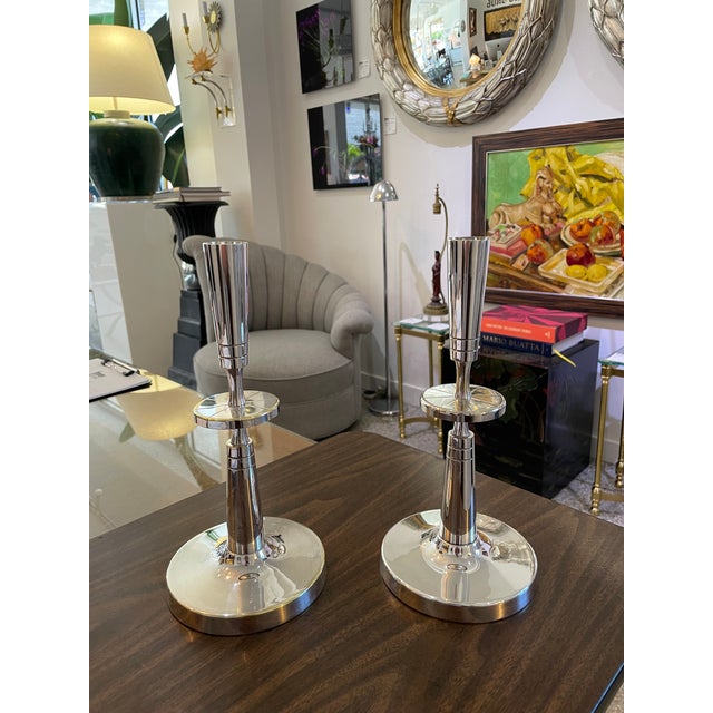 Mid-Century Modern Tommi Parzinger Mueck-Cary Silverplate Candlesticks - a Pair Candle Holders For Sale - Image 14 of 17