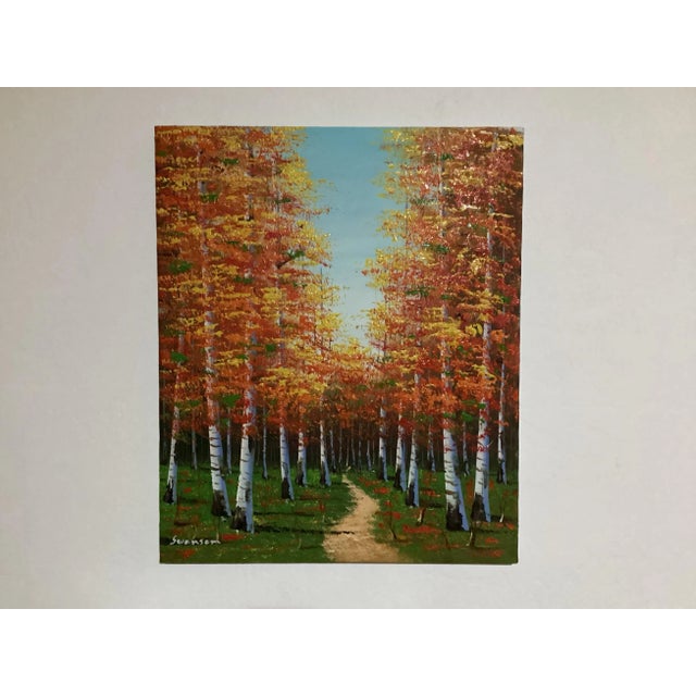 Late 20th Century Original Oil Painting, Landscape of Autumn Afternoon, With Birch Trees Dressed in Stunning Orange Leaves , Signed by Swanson. For Sale - Image 9 of 11