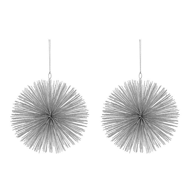 Transitional Starburst Wire Hanging 8" Ornaments, Silver, Set of 2 For Sale - Image 3 of 3
