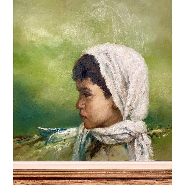 William Weintraub, Large Israeli Expressionist Orientalist Oil Painting Draped Child Kibbutz Art, 1965 For Sale - Image 4 of 8