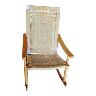 1960s Mid-Century Modern Woven Rocking Chair Hans Wegner Style Stamped Yugoslavia For Sale