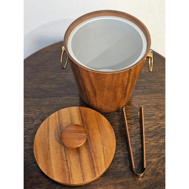 Mid-Century Modern Vintage 1960s KMC Mid Century Modern Teak Aluminum Ice Bucket W Tongs For Sale - Image 3 of 8