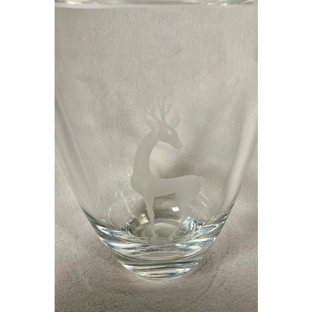 Mid 20th Century Vintage Scandinavian Large Glass Vase Art-Glass Etched Deer, C. 1950s-1960s For Sale - Image 5 of 11