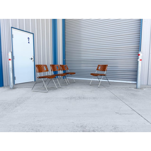 Metal 1970s Mid Century Chrome and Leather Dining Chairs by Chromecraft For Sale - Image 7 of 13