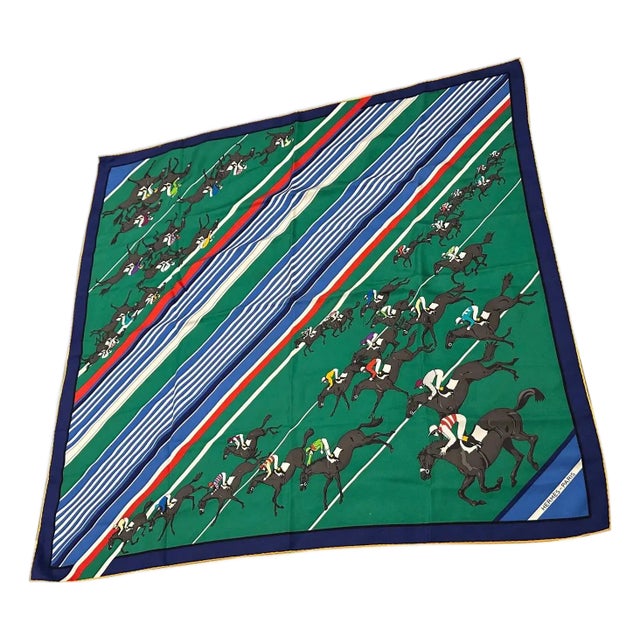 1980s Equestrian Style Silk Carré Scarf Le Courses by Hermes For Sale
