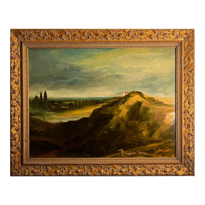 Oil Painting of a French Landscape With Shepherd Playing a Flute and Leading Sheep…