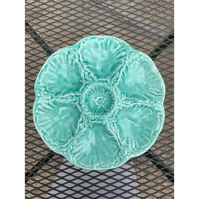 1940s French Gien Turquoise Majolica Oyster Plate For Sale - Image 14 of 14