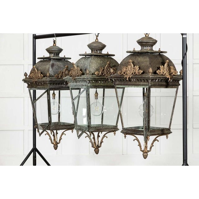 Large French Bronze and Iron Lantern For Sale - Image 5 of 17