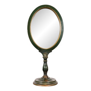 Stickley Brothers Antique Early American Country Cottage Green Lacquered Floral Painted Table Mirror, Circa 1920s For Sale