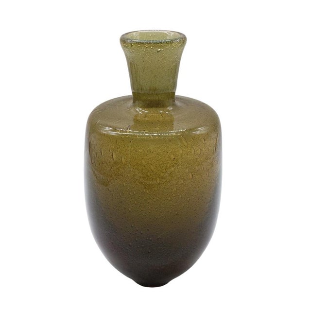 Carlo Scarpa Olive Green Pulegoso Sommerso Glass Vase by Carlo Scarpa for Venini, Italy, 1960s For Sale - Image 4 of 7