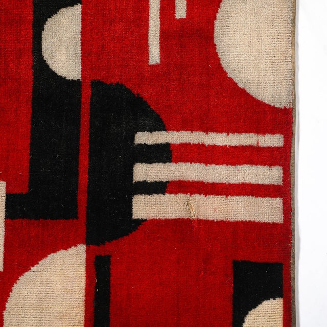 Textile Documented Art Deco Machine Age Black, White, & Red Cubist Tapestry For Sale - Image 7 of 14
