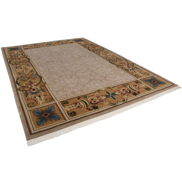 Beige Indian Savonnerie Design Carpet - 10' x 13'10" For Sale - Image 8 of 8