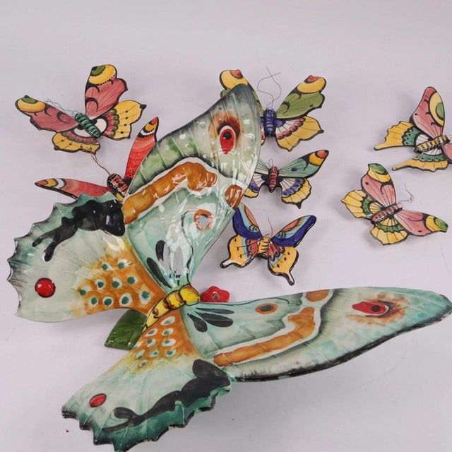 Italian and Portuguese Ceramic Butterfly Wall Plaques, 1970s, Set of 8 For Sale - Image 9 of 14