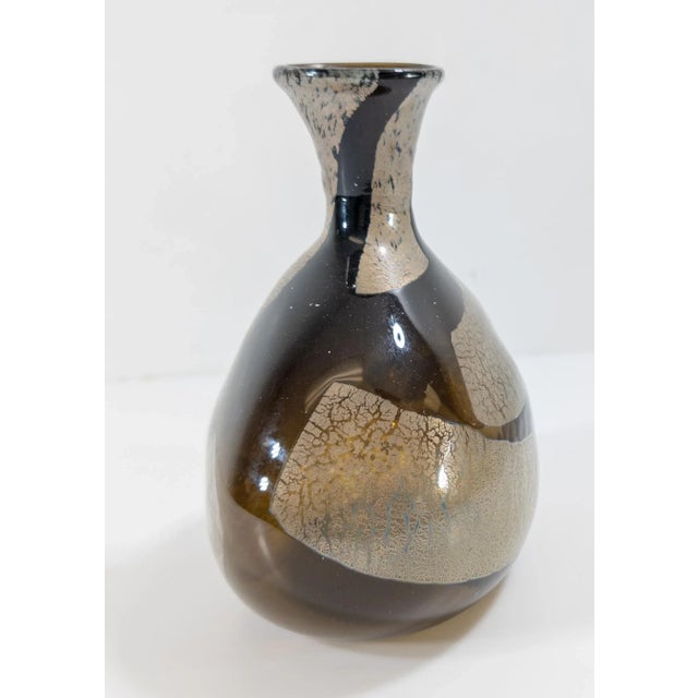 Mid-Century Modern Mid-Century Art Glass Hand-Blown Olive Green and Silver Vase For Sale - Image 3 of 11