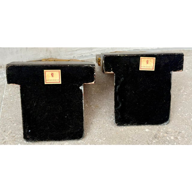 Rare 1930’s Italian Regency Equestrian Bookends by Borghese With Horse & Greek-Key Design in Gold Gilt on a Black Faux Granite Base- A Pair For Sale In San Antonio - Image 6 of 12