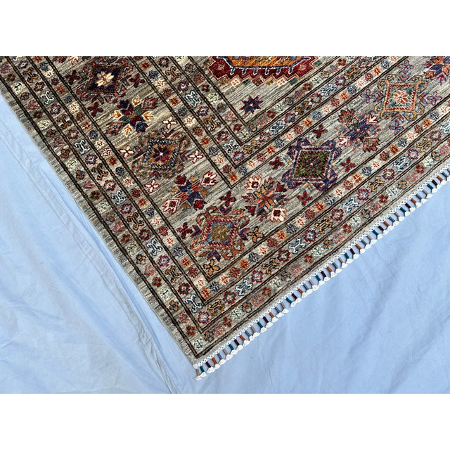 Gray Hand-Knotted Afghan Kazak Wool Area Rug - 8'2" X 10' For Sale - Image 8 of 14