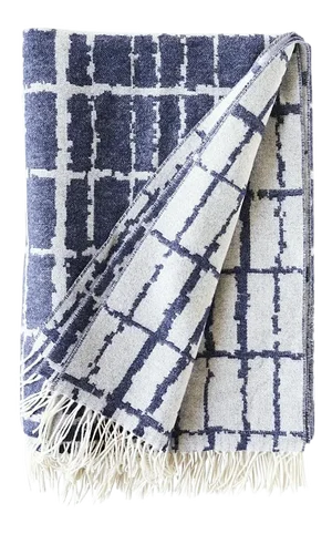 Schumacher Wool Plaid Throw in Navy