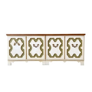 1970s Regency Wooden Cream Green and Gold Credenza by Baker For Sale