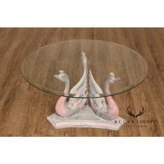 Hollywood Regency Style Swan Form Round Glass Top Center Table For Sale - Image 9 of 18