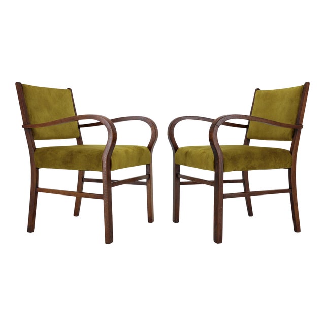 Art Deco Beech Armchairs, Czechoslovakia, 1940s, Set of 2 For Sale